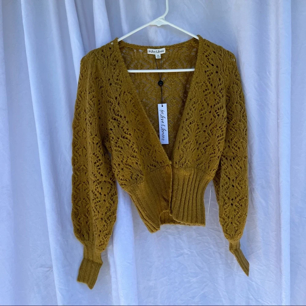 NWT For Love & Lemons Francois V Neck Pointelle XS - Picture 2 of 7